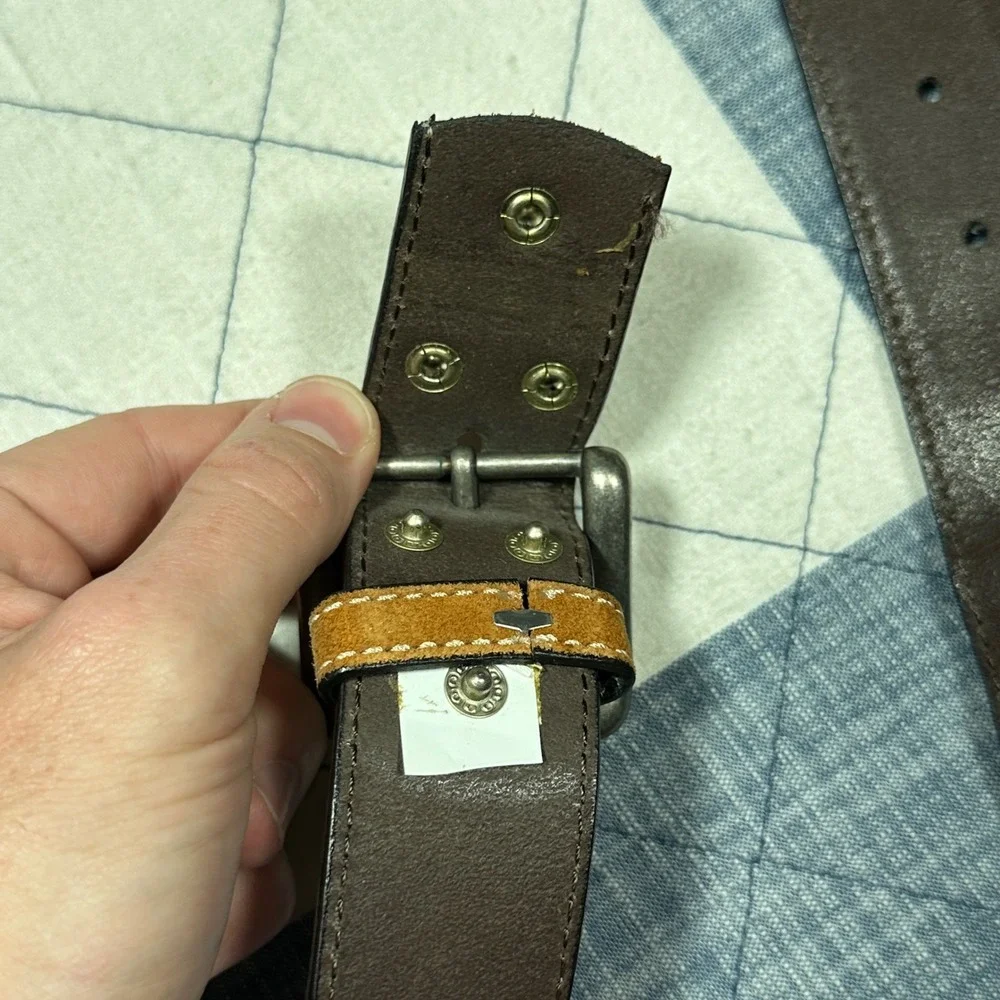 Tan Suede Leather Western Stitch Belt Mens 42 Silver Buckle 2764-020